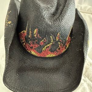 Vintage Black Cowboy Hat with Flame Design